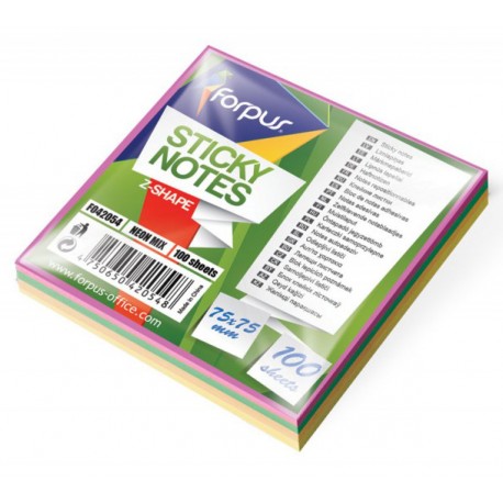Samoljepivi Z blok Forpus 75 x 75 mm, neon mix