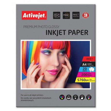 Foto papir Activejet A4 Inkjet Glossy 200 g,  20/1