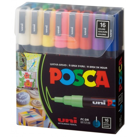Marker Uni PC-3M POSCA, set 16/1 Pastel