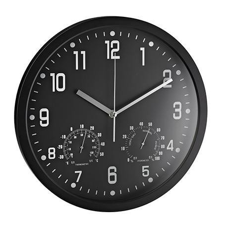 ALCO Stenska ura s termo- in higrometrom,črna